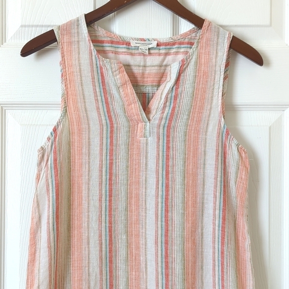 Beachlunchlounge Jenna Linen Blend Striped Split Neck Sleeveless Tunic Top XS - Picture 2 of 11